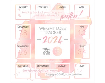 Weight Loss Tracker 2024 | Weight Loss Chart | Digital Download | Coral Splash