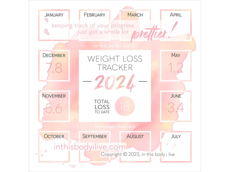 Weight Loss Tracker 2024 Weight Loss Chart Digital Download Coral Splash image 1