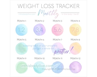 Monthly Weight Loss Tracker | Weight Loss Planner | Digital Download | Over the Rainbow