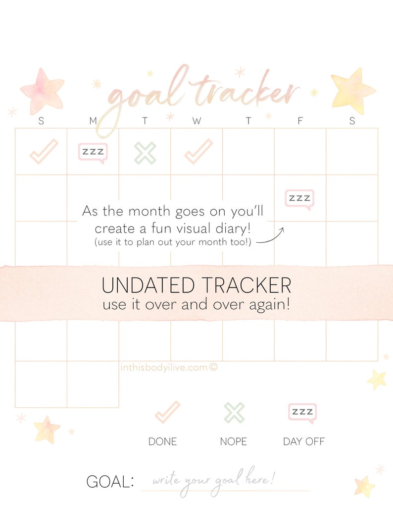 Daily Goal Tracker Goal Calendar Digital Download Printable image 1