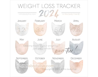 Weight Loss Tracker 2024 | Cats | Instagram Weight Tracker | Digital Download