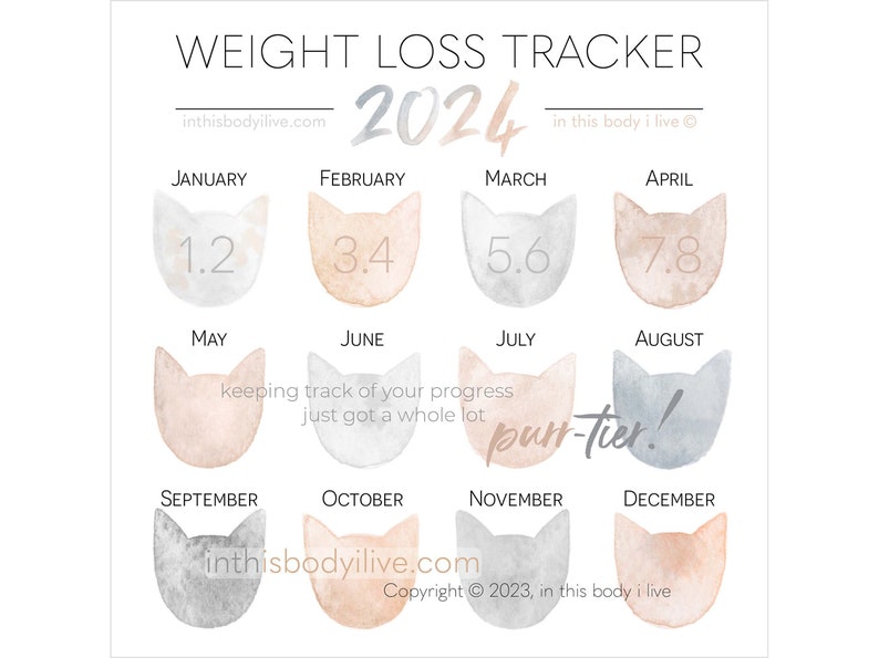 Weight Loss Tracker 2024 Cats Instagram Weight Tracker Digital Download image 1