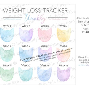 Weekly Weight Loss Tracker Rainbow Cats Weight Loss Chart Digital Download image 3