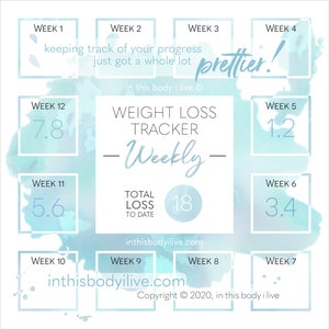 Weekly Weight Loss Tracker Weight Loss Calendar Digital Download Turquoise Splash image 1
