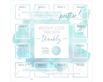 Weekly Weight Loss Tracker | Weight Loss Calendar | Digital Download | Turquoise Splash