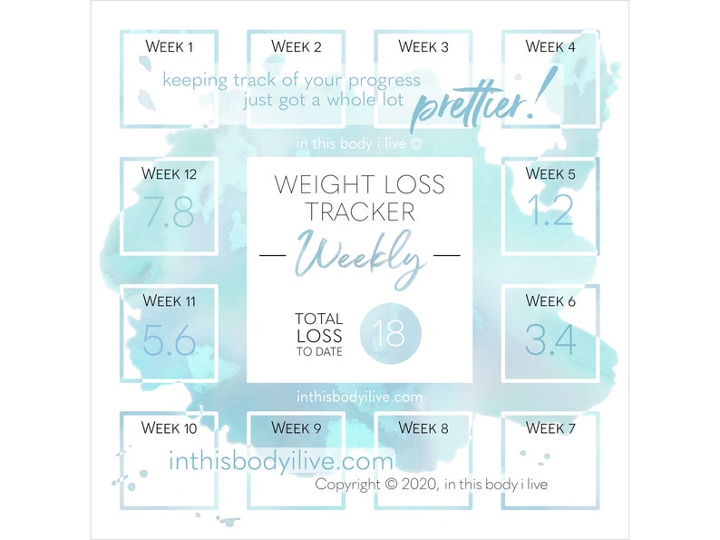 Weekly Weight Loss Tracker Weight Loss Calendar Digital Download Turquoise Splash image 1