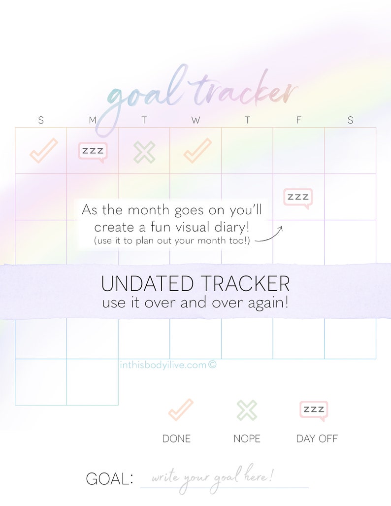 Daily Goal Tracker Goal Calendar Digital Download Printable Over the Rainbow image 1