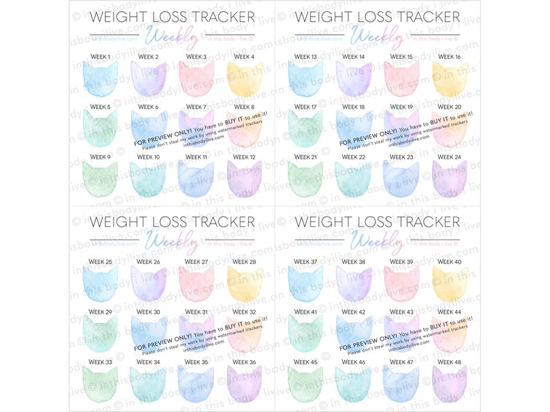 Weekly Weight Loss Trackers Set of 5 Rainbow Cats Weight Loss Motivation Digital Download image 4