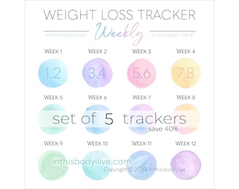 Weekly Weight Loss Trackers - Set of 5 | Weight Loss Motivation | Digital Download | Over the Rainbow