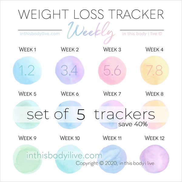 Weekly Weight Loss Trackers - Set of 5 | Weight Loss Motivation | Digital Download | Over the Rainbow