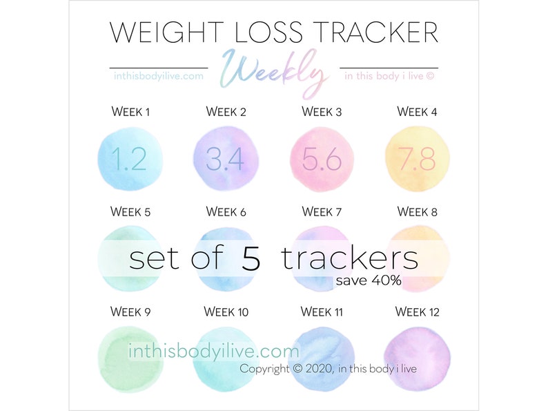 Weekly Weight Loss Trackers Set of 5 Weight Loss Motivation Digital Download Over the Rainbow image 1