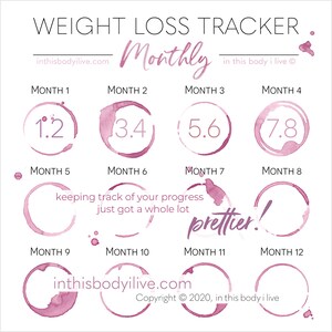 Monthly Weight Loss Tracker Goal Tracker Digital Download Wine O'Clock image 1