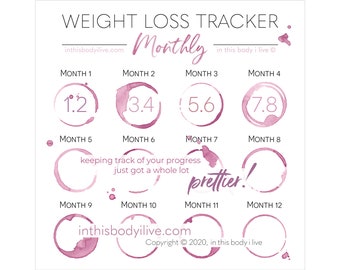 Monthly Weight Loss Tracker | Goal Tracker | Digital Download | Wine O'Clock