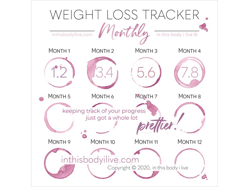 Monthly Weight Loss Tracker Goal Tracker Digital Download Wine O'Clock image 1
