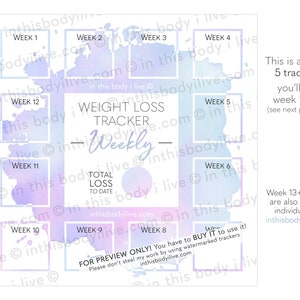 Weekly Weight Loss Trackers Set of 5 Goal Tracker Digital Download Purple Splash image 3