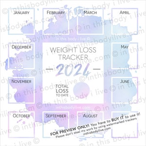 Weight Loss Tracker 2024 Weight Loss Calendar Digital Download Purple Splash image 3