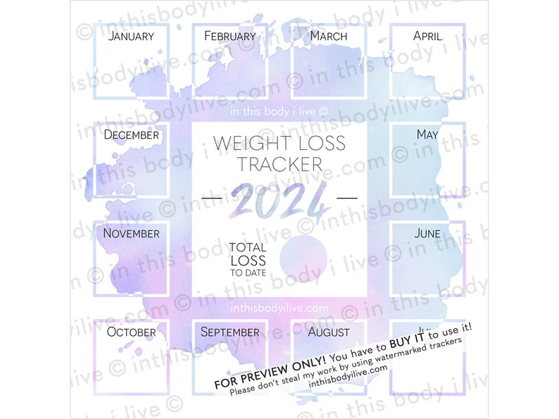 Weight Loss Tracker 2024 Weight Loss Calendar Digital Download Purple Splash image 3