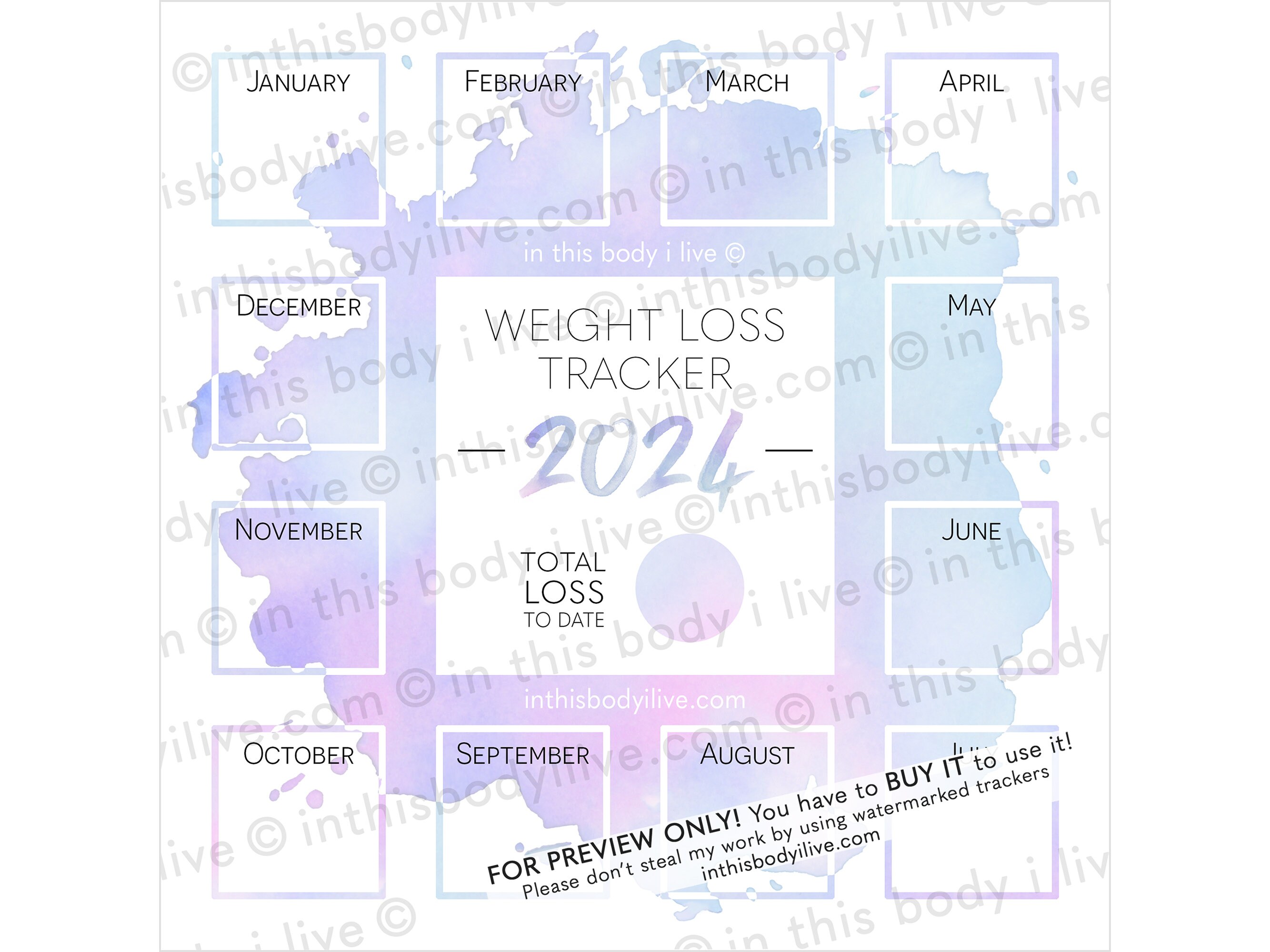 Weight Loss Tracker 2024 Weight Loss Calendar Digital Download Purple  Splash - Etsy