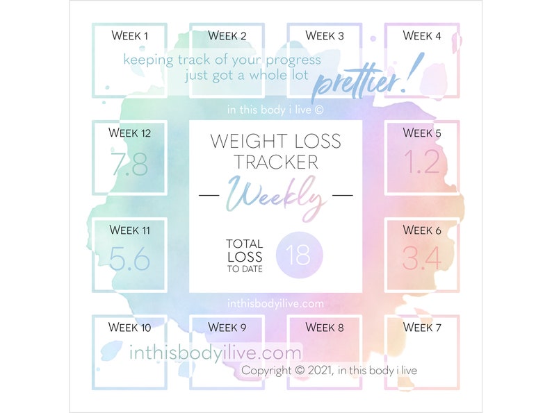 Weekly Weight Loss Tracker Instagram Weight Tracker Digital Download Rainbow Splash imagen 1