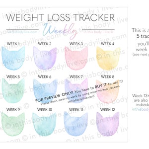 Weekly Weight Loss Trackers Set of 5 Rainbow Cats Weight Loss Motivation Digital Download image 3