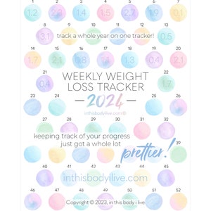 52 Week Weight Loss Tracker 2024 Weight Loss Chart Digital Download Gumballs image 1