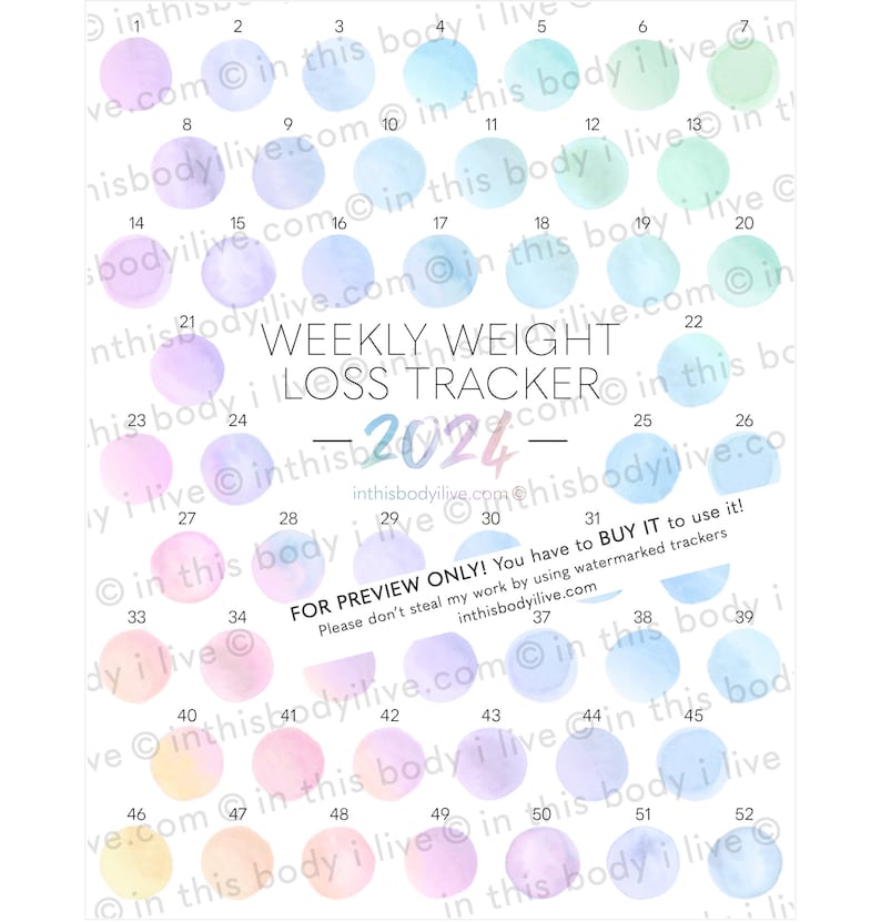 52 Week Weight Loss Tracker 2024 Weight Loss Chart Digital Download Sunrise image 3