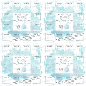 Weekly Weight Loss Trackers Set of 5 Weightloss Planner Digital Download Turquoise Splash image 4