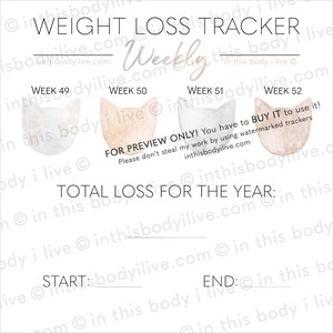 Weekly Weight Loss Trackers Set of 5 Cats Weight Loss Motivation Digital Download image 5