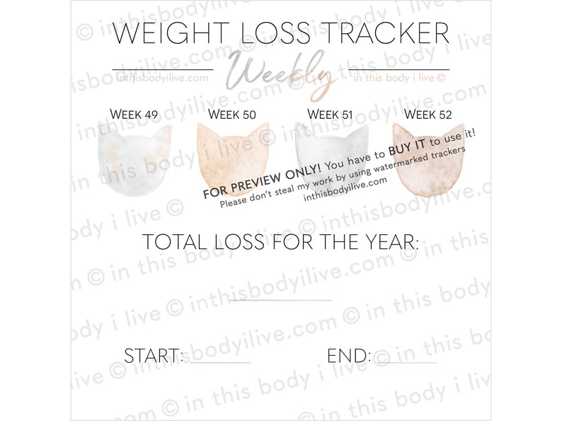 Weekly Weight Loss Trackers Set of 5 Cats Weight Loss Motivation Digital Download image 5