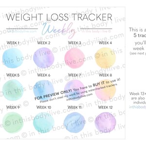 Weekly Weight Loss Trackers Set of 5 Weight Loss Motivation Digital Download Over the Rainbow image 3