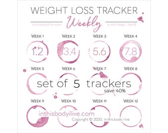 Weekly Weight Loss Trackers - Set of 5 | Weightloss Motivation | Digital Download | Wine O'Clock