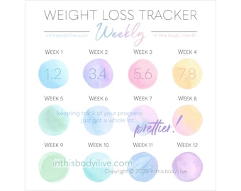 Weekly Weight Loss Tracker | Weight Loss Chart | Digital Download | Over the Rainbow