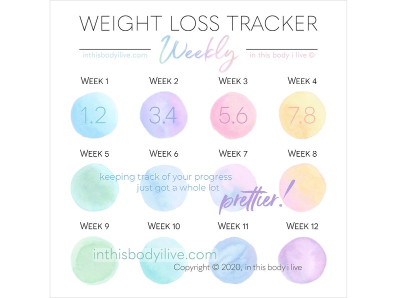 Weekly Weight Loss Tracker Weight Loss Chart Digital Download Over the Rainbow image 1