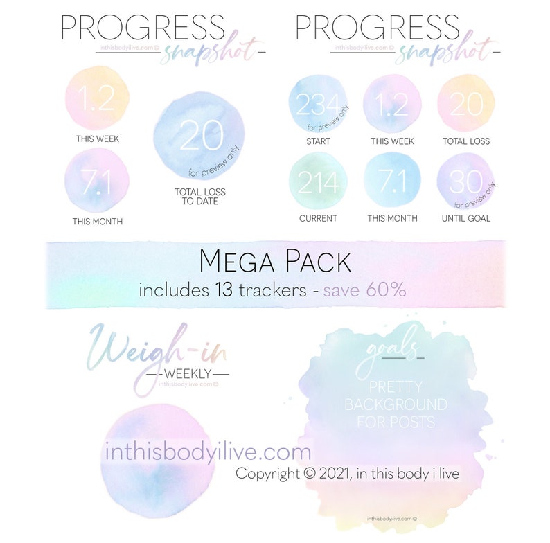 Mega Pack Weigh-in, Progress Goals Weight Loss Tracker Digital Download Over the Rainbow imagem 1