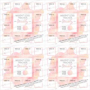 Weekly Weight Loss Trackers Set of 5 Weightloss Tracker Digital Download Coral Splash image 4