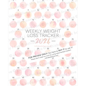 52 Week Weight Loss Tracker 2024 Weight Loss Chart Digital Download Coral Peach image 3