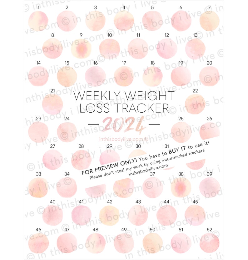 52 Week Weight Loss Tracker 2024 Weight Loss Chart Digital Download Coral Peach image 3