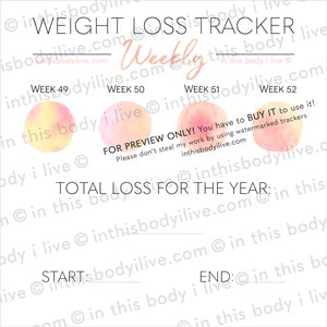 Weekly Weight Loss Trackers Set of 5 Weight Chart Digital Download Life's Peachy image 5