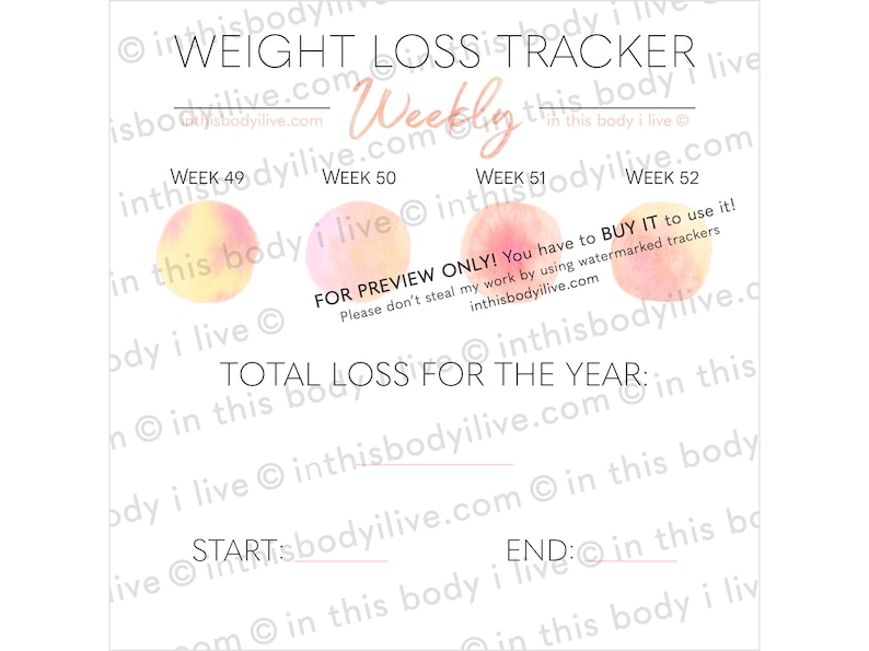 Weekly Weight Loss Trackers Set of 5 Weight Chart Digital Download Life's Peachy image 5