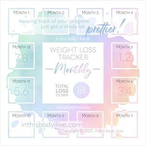 Monthly Weight Loss Tracker Weight Loss Chart Digital Download Rainbow Splash image 1