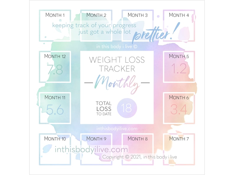 Monthly Weight Loss Tracker Weight Loss Chart Digital Download Rainbow Splash image 1