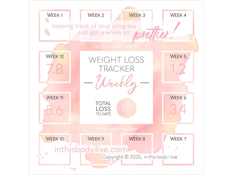 Weekly Weight Loss Tracker Weight Loss Journal Digital Download Coral Splash image 1