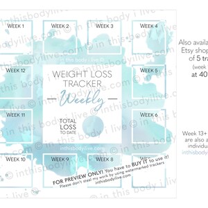 Weekly Weight Loss Tracker Weight Loss Calendar Digital Download Turquoise Splash image 3