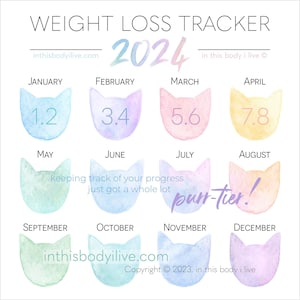 Weight Loss Tracker 2024 Rainbow Cats Instagram Weight Tracker Digital Download image 1