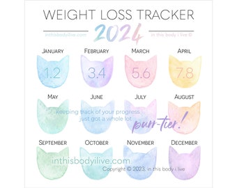 Weight Loss Tracker 2024 | Rainbow Cats | Instagram Weight Tracker | Digital Download