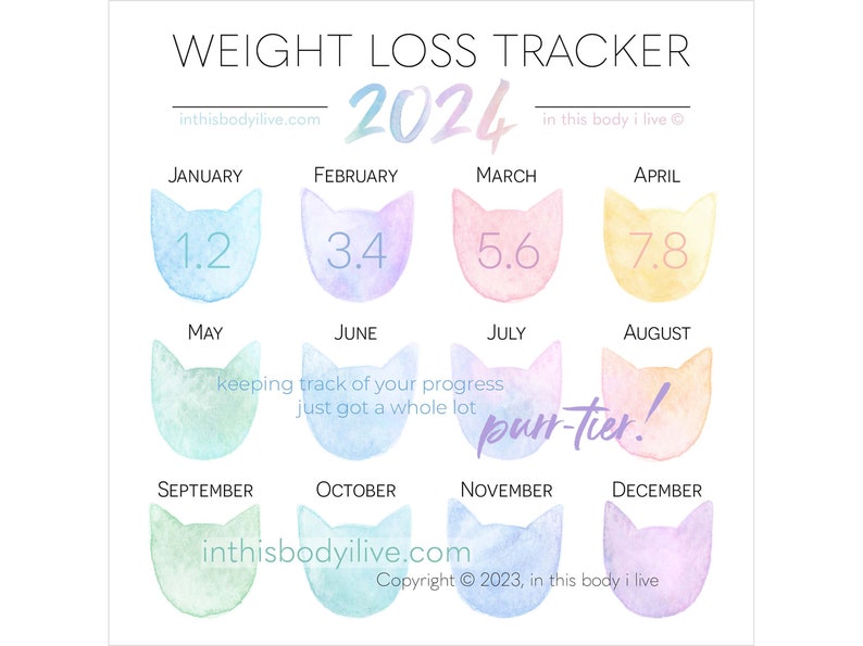 Weight Loss Tracker 2024 Rainbow Cats Instagram Weight Tracker Digital Download image 1