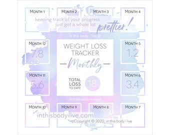 Monthly Weight Loss Tracker | Weight Loss Chart | Digital Download | Purple Splash