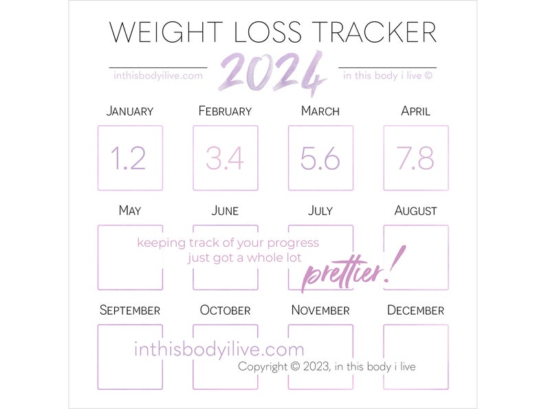 Weight Loss Tracker 2024 Weight Loss Planner Digital Download Minimal Purple image 1