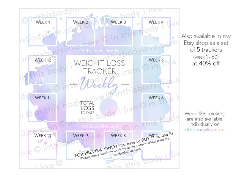 Weekly Weight Loss Tracker Instagram Weight Tracker Digital Download Purple Splash image 3