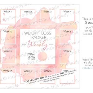 Weekly Weight Loss Trackers Set of 5 Weightloss Tracker Digital Download Coral Splash image 3